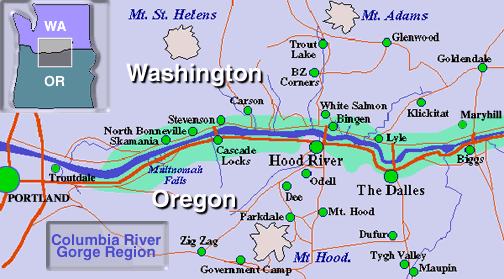 Map of Columbia River Gorge area